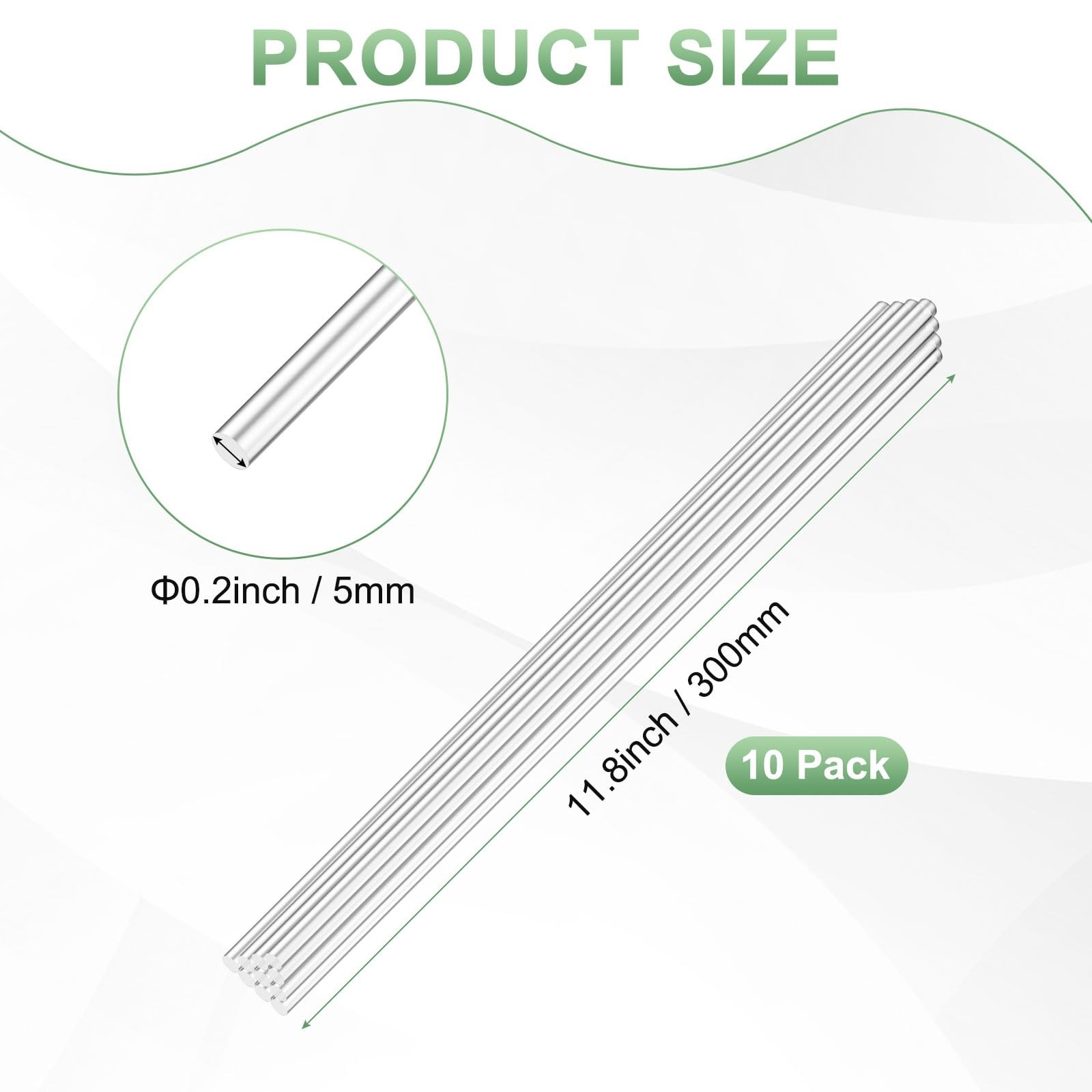 10-Pack Acrylic Round Rods, 11.8 x 0.2 Inch/ 300 x 5 mm Clear Acrylic Dowel R…