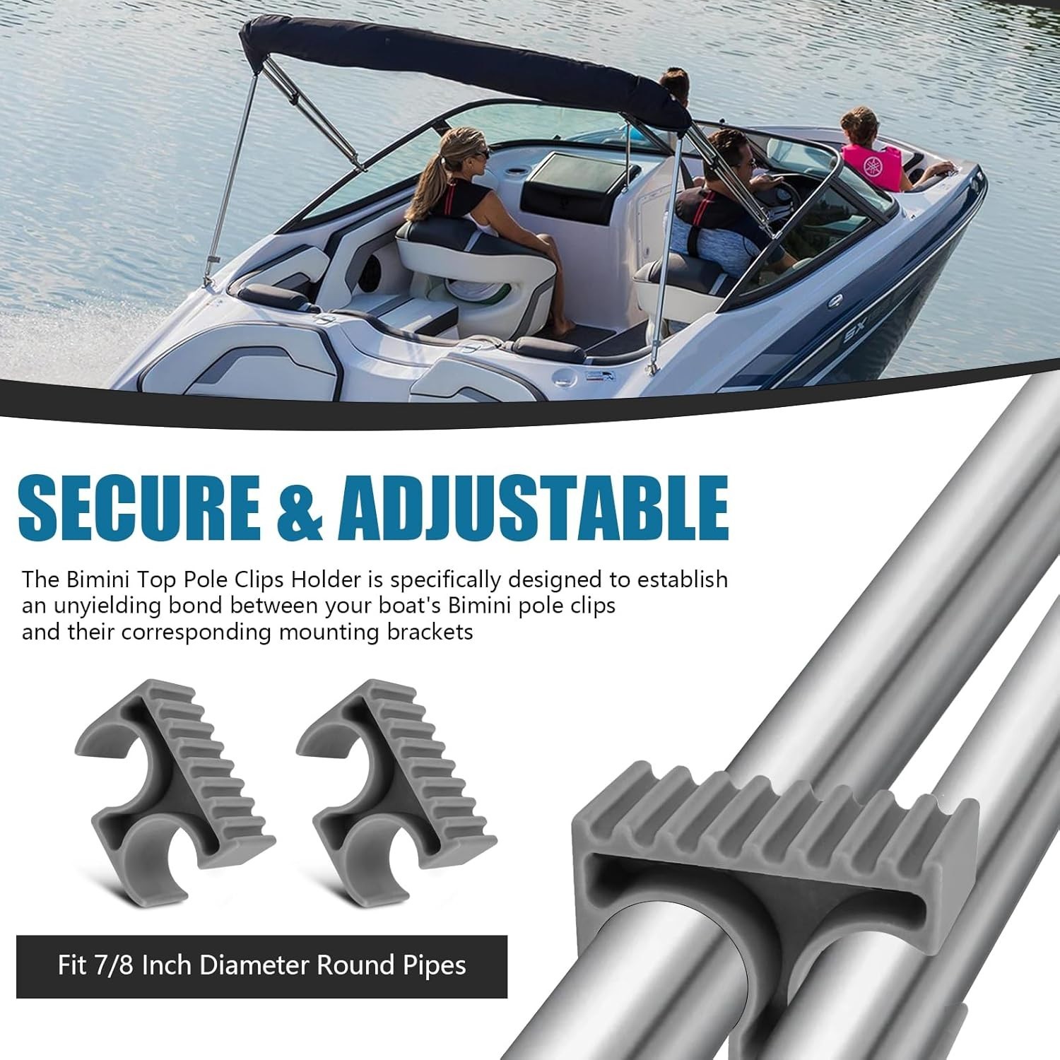 Bimini Top Support Pole Clips for 7/8 Inch Boats Top Poles, Bimini Top Hardware