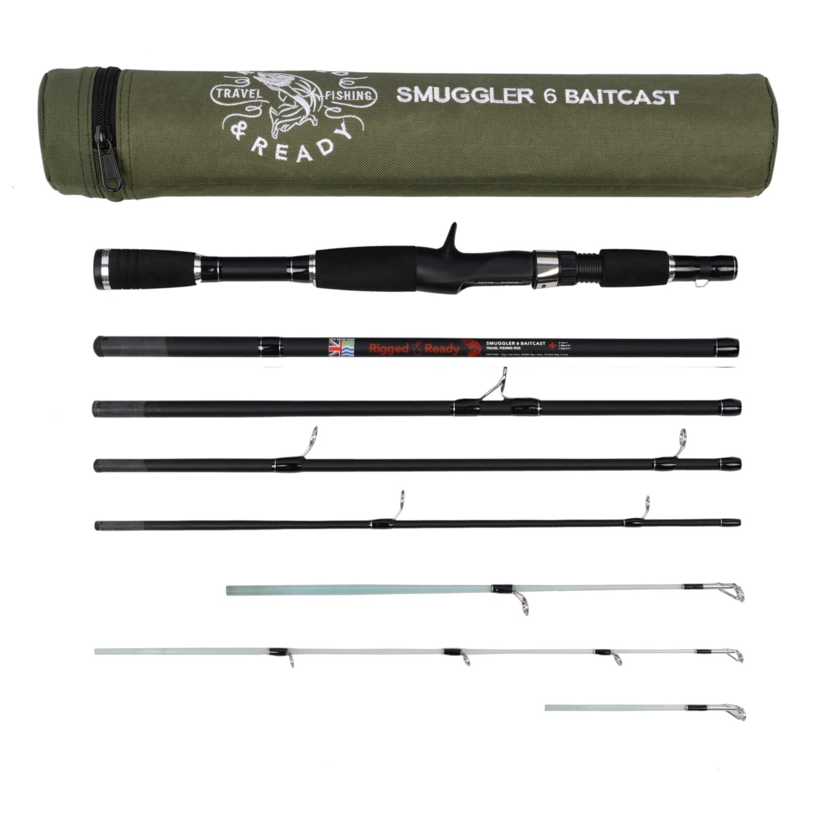 Smuggler 6 Baitcast Compact Travel Fishing Rod & Case 7’ -Spin,General Fishing