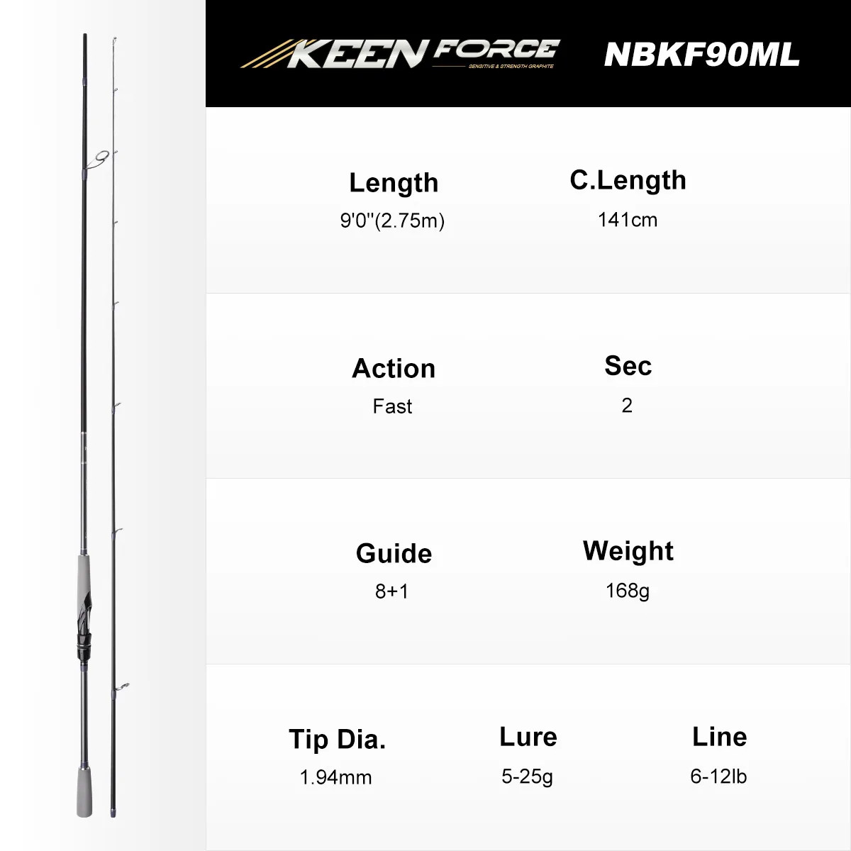 NOEBY Spinning Fishing Rod 6.7-9.5ft Carbon Multi-Purpose Lure Rod Eging