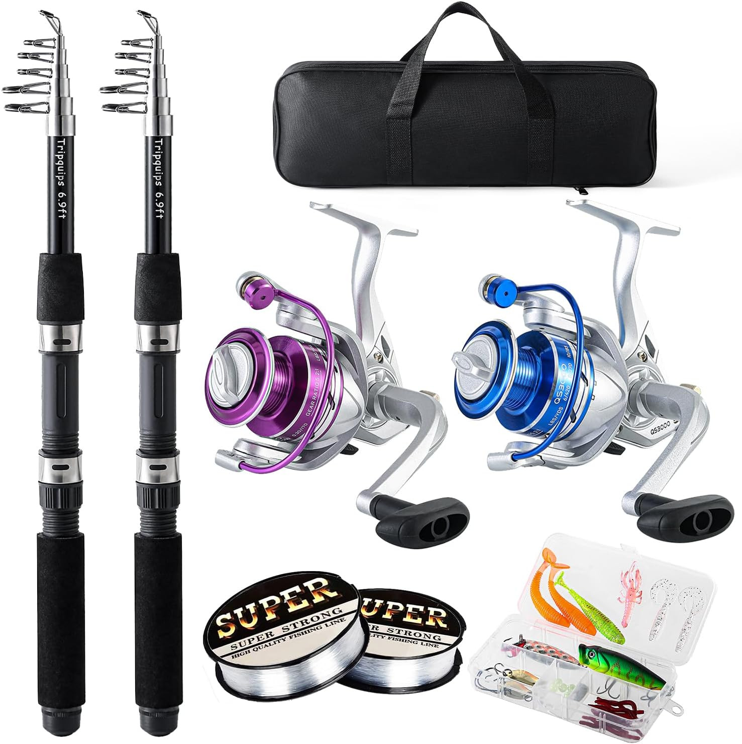 Fishing Pole Combo, 6.9Ft 2Pcs Telescopic Rods Set, Collapsible Carbon Fiber Fis