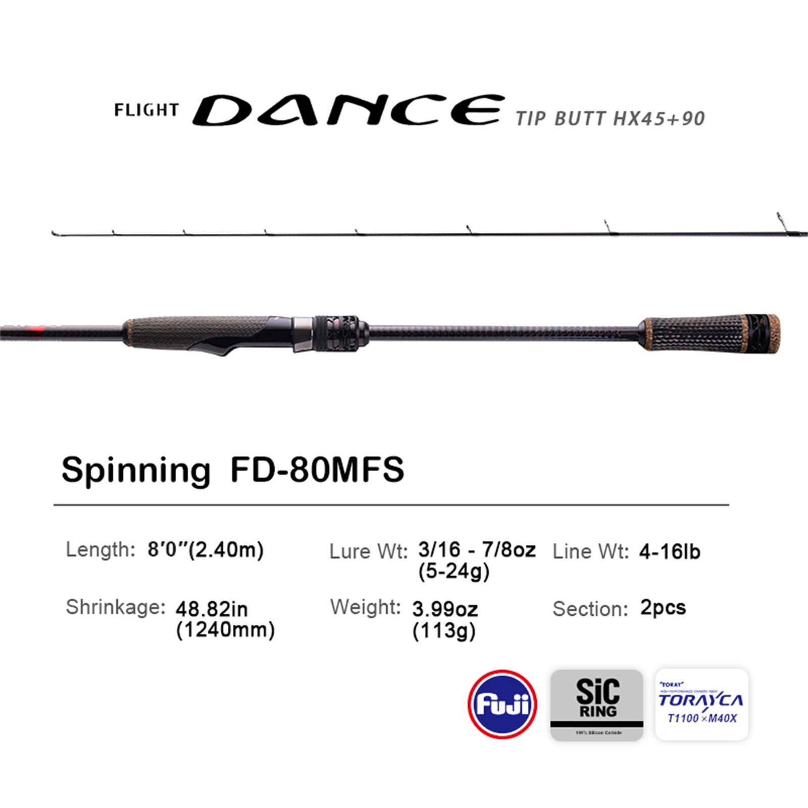 PURELURE New FLIGHT DANCE Long Casting Spin Cast Lure Fishing Rod 8’0”-10’0”
