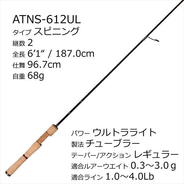 Pure Fishing Japan AION ATNS-612UL Trout Rod, UL 6ft 1in, Graphite & Glass, Used