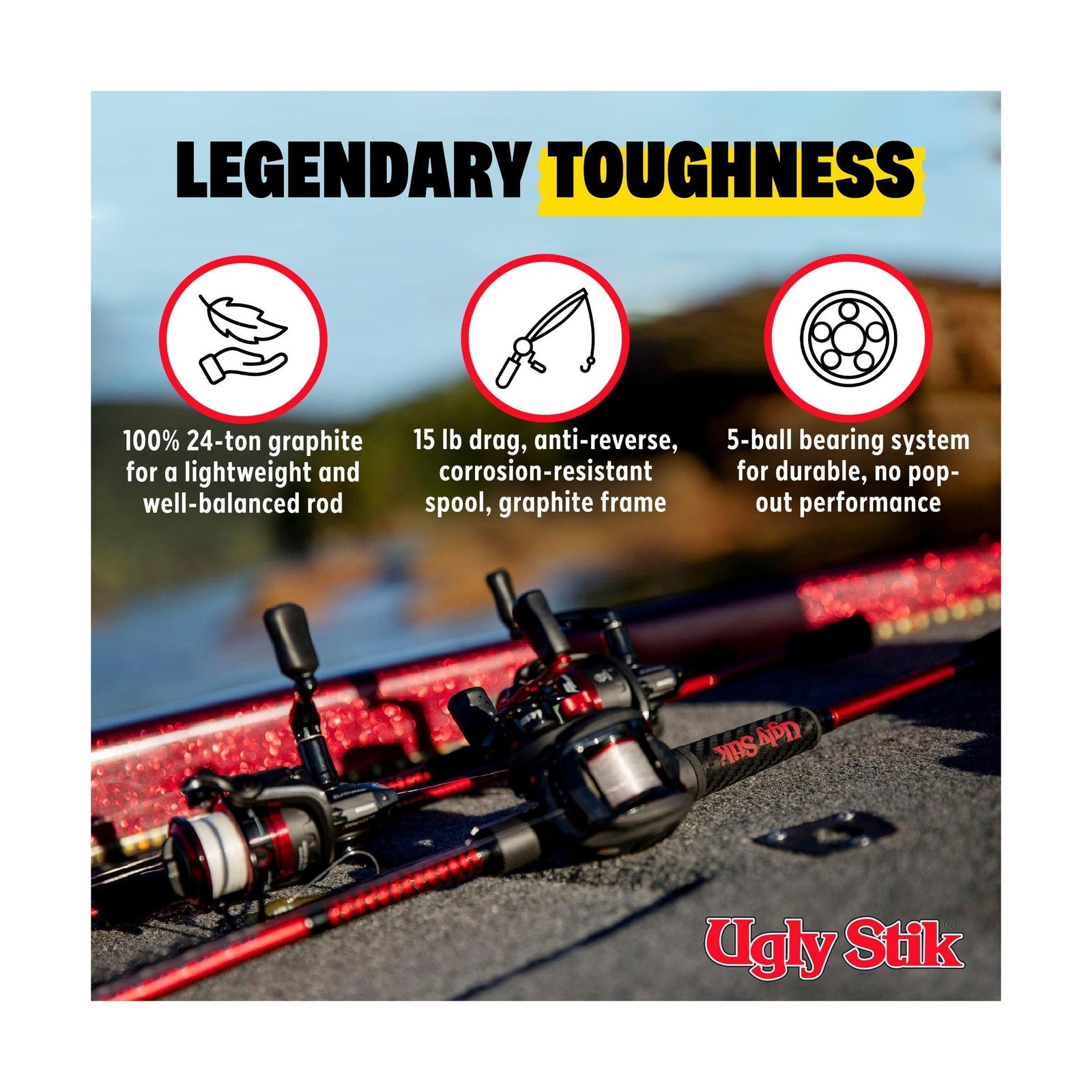 Carbon Low Profile Baitcast Reel & Fishing Rod Combo – Ugly Stik