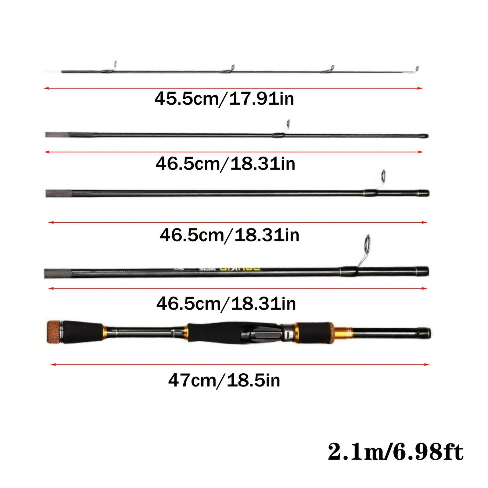 1.8M/2.1M Five-section Portable Fishing Rod Spinning Rod Travel Pole Fast Action