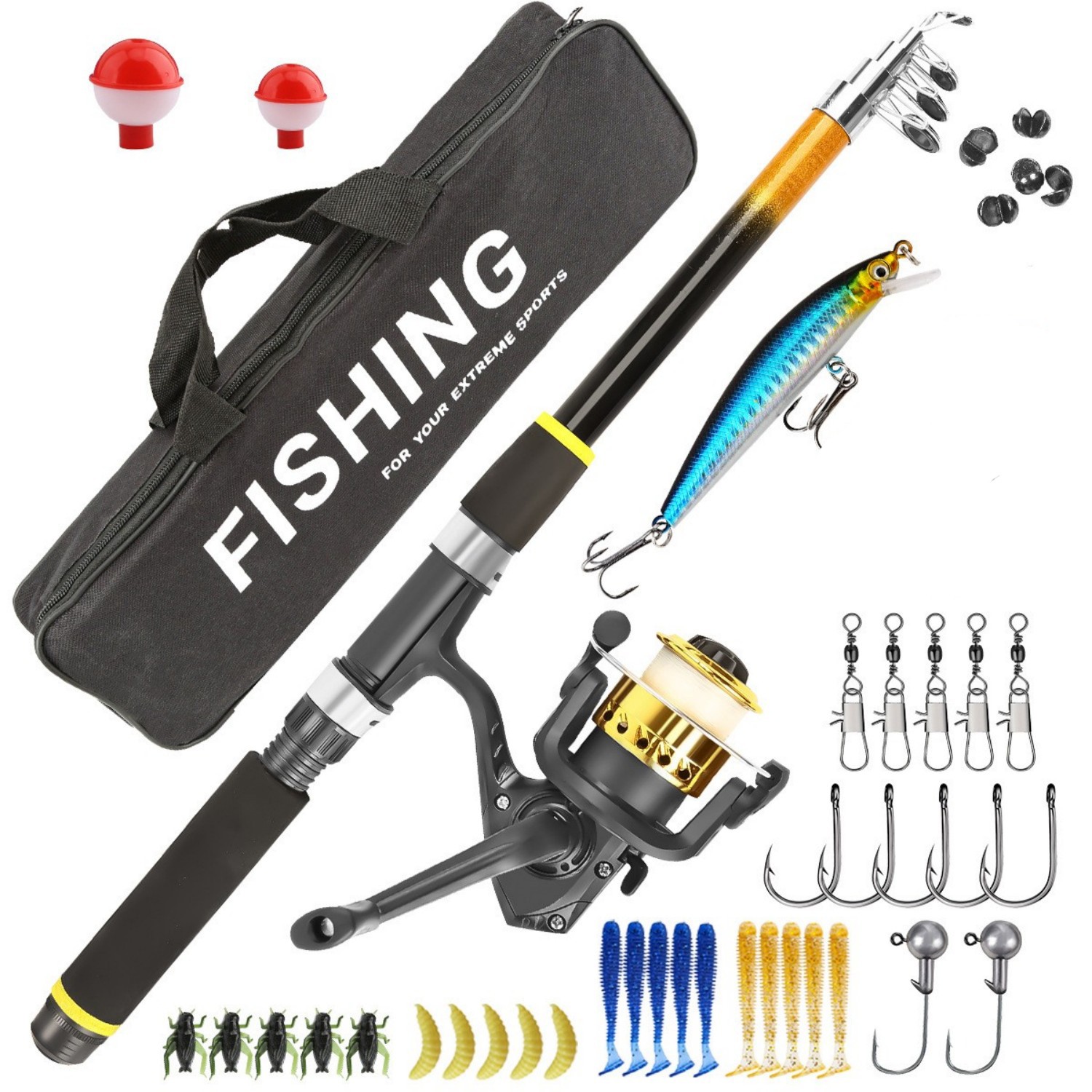 71” Telescopic Fishing Rod Pole Reel Combo Fishing Gear Set Fishing Accessories