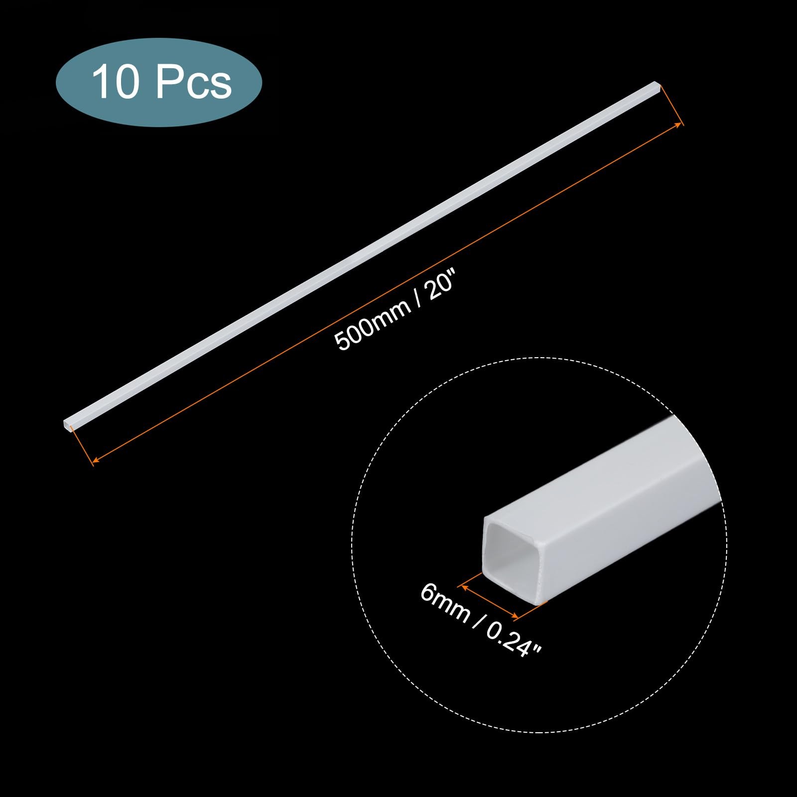10Pcs 20 Inch Plastic Model Tube ABS Solid Square Bar 0.24×0.24 White DIY