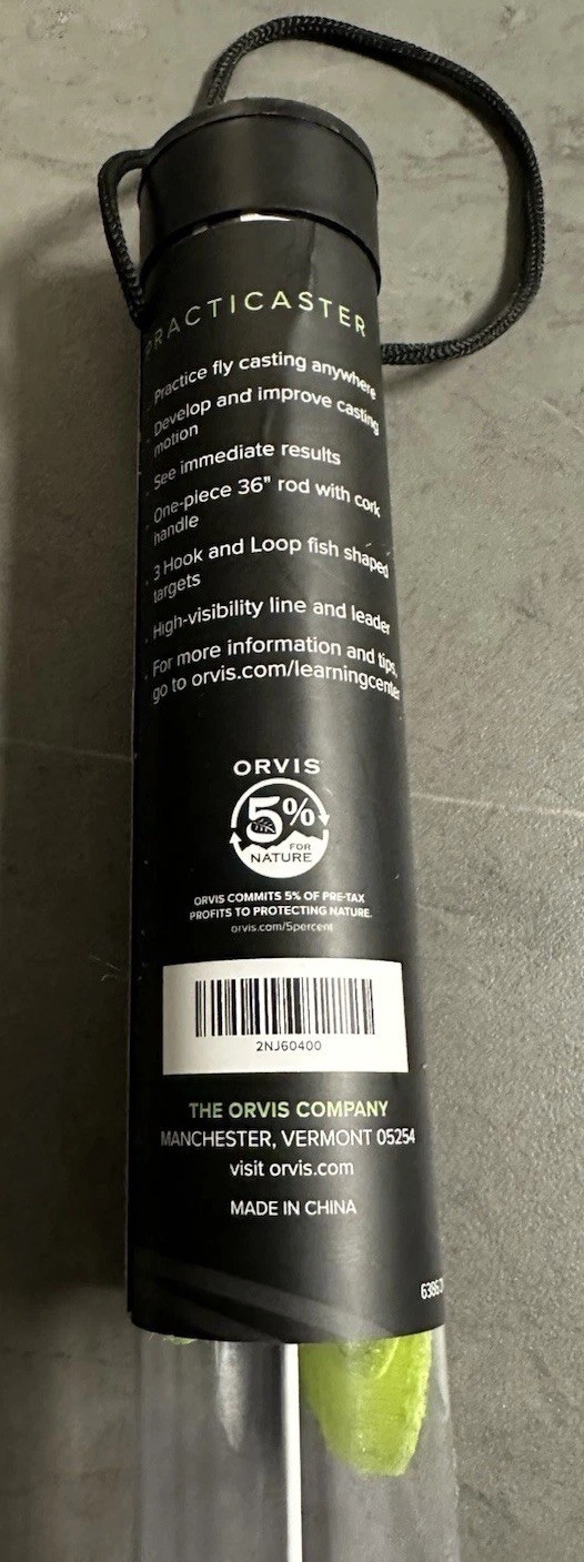 ORVIS PRACTICASTER 2 PC FIBERGLASS FLY ROD W/PLASTIC ROD TUBE & NEON FLY LINE