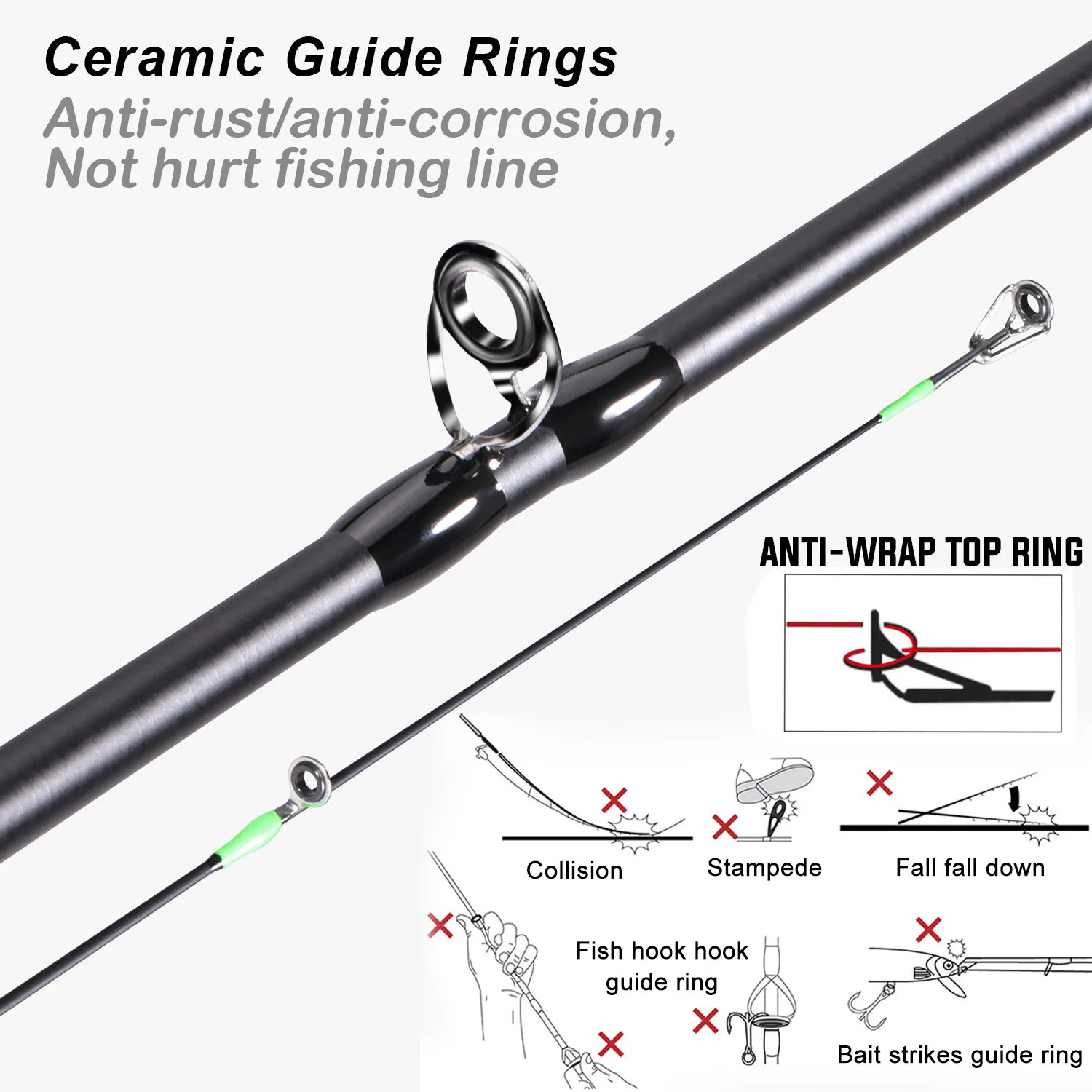 High Carbon Fishing Rod 4 Sections Lightweight anti Entanglement Guide Ring EVA
