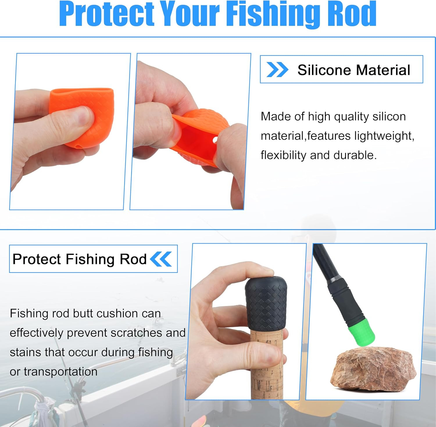 Fishing Rod Butt Cushion, Silicone Fishing Rod Butt Cap End Rod Seat Cushions Pr