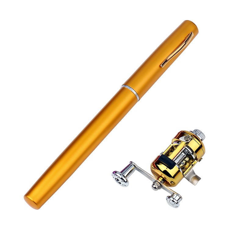 Mini Portable Pocket Fish Pen Shape Aluminum Alloy Fishing Rod Pole Reel NEW