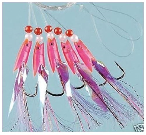 5 x Hokki Pink Tail Sea Fishing Rig 5 Hook for Boat Beach Hooks line Trace