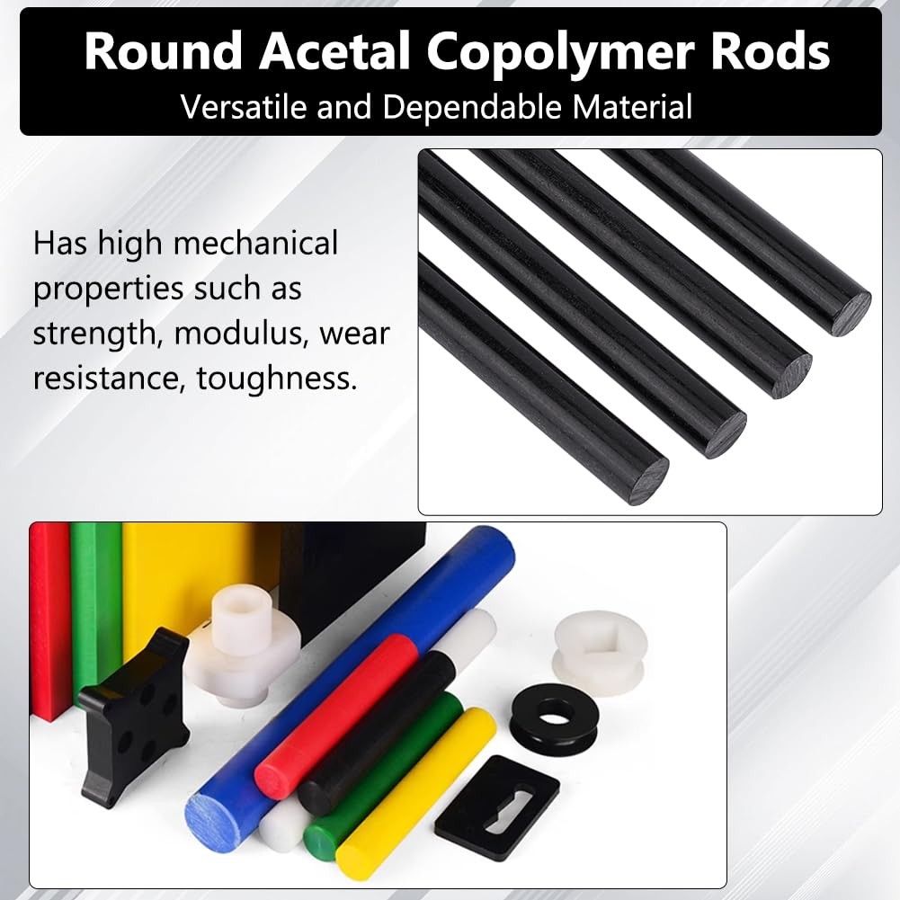 6 PCS Black Acetal Copolymer Rod 0.31 Inch Diameter 11.8 Inch Length Dowel