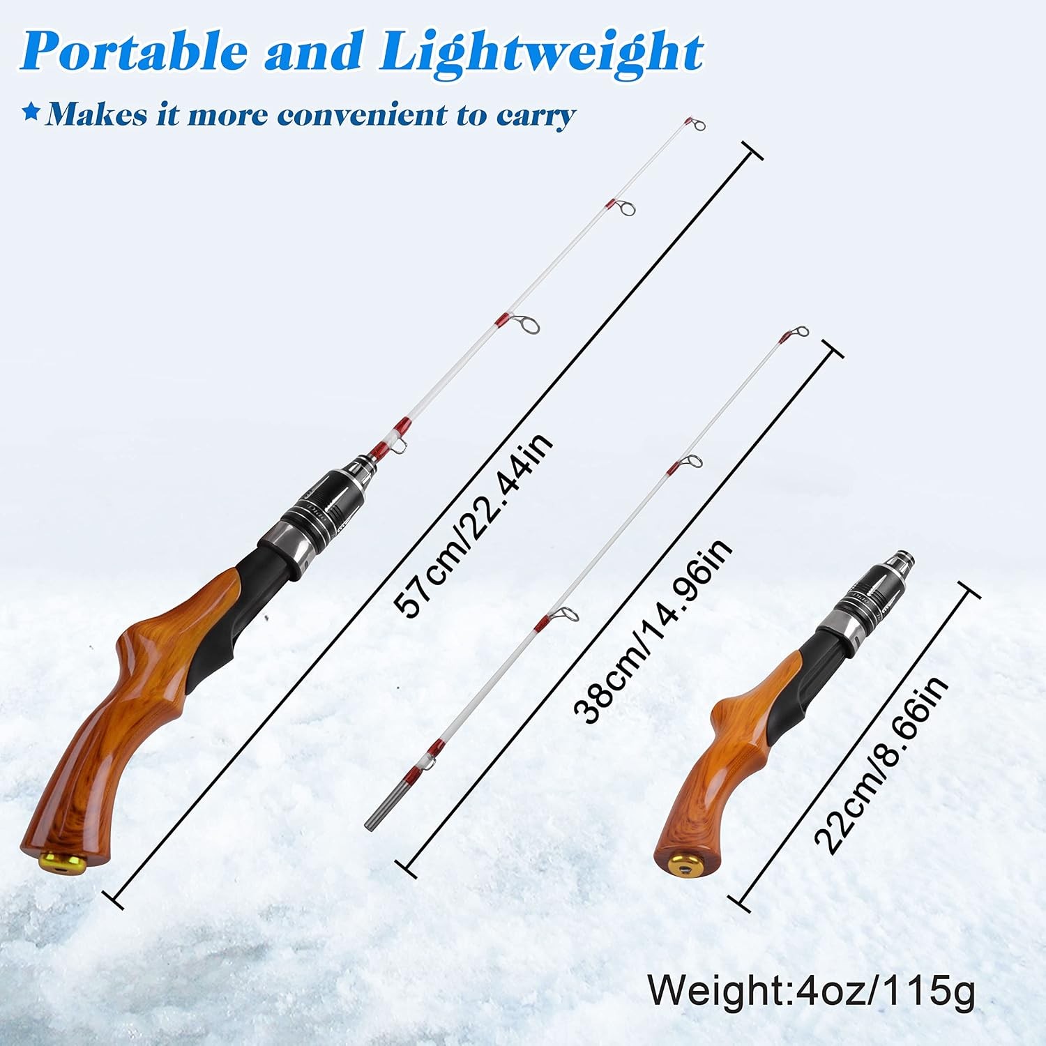 Ice Fishing Rod 23″ Ultralight Fast Action Spinning Rods Portable Ice Fishing