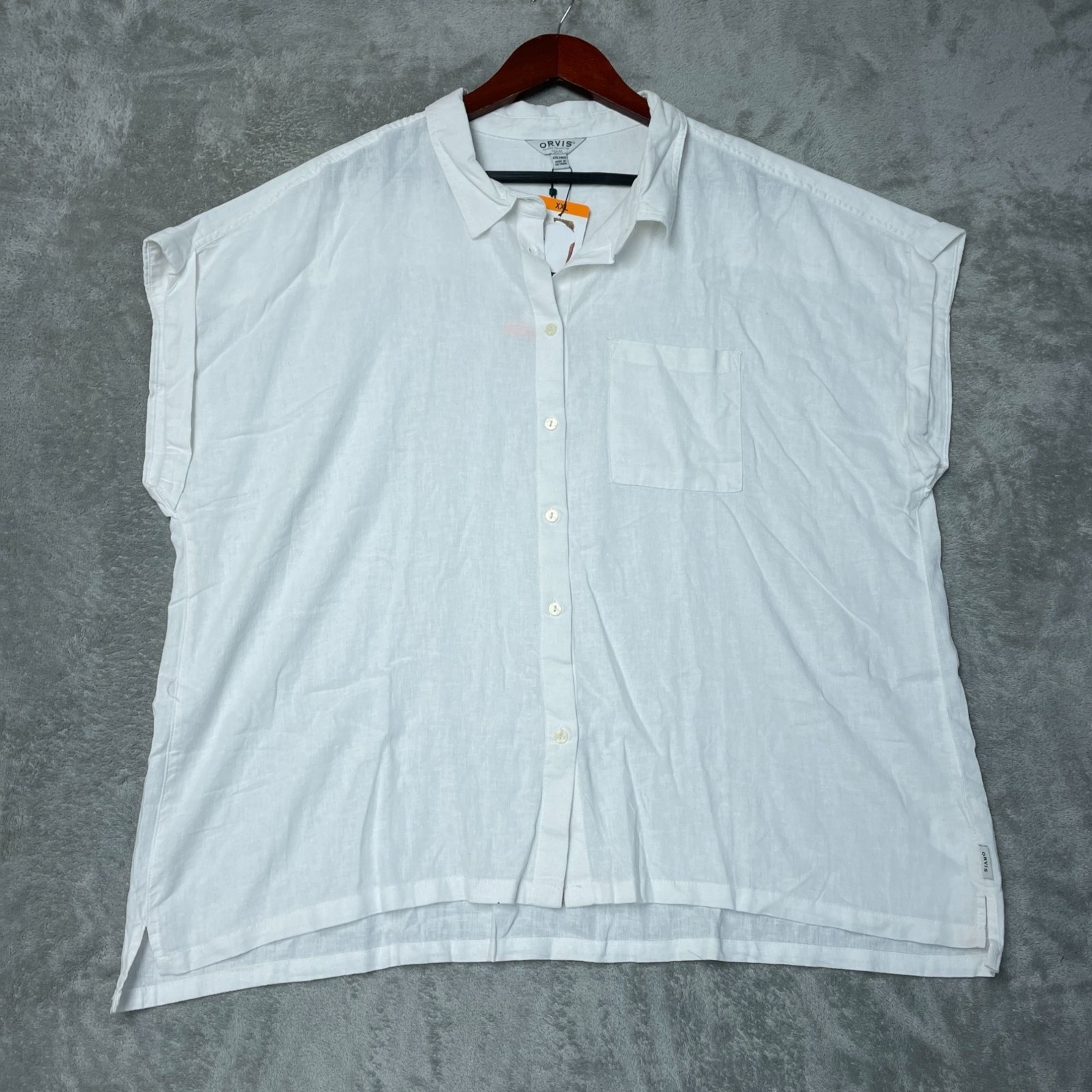 NWT Orvis Women’s XXL White Linen Rayon Button-Down Shirt Short Sleeve i2121