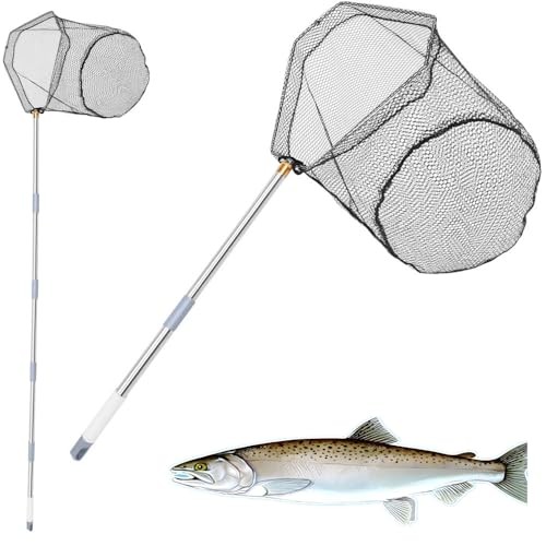 Adjustable Fishing Net with 40-84in Extension Rod, Stainless Steel Handle, for