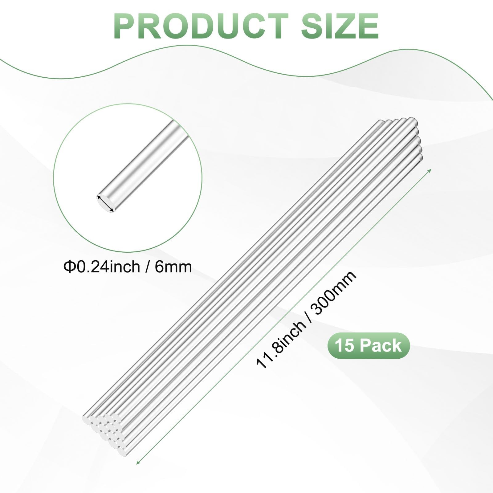 15-Pack Acrylic Round Rods, 11.81 x 0.24 Inch/ 300 x 6 mm Clear Acrylic Dowel…