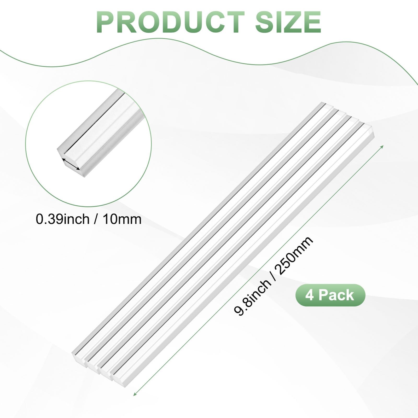 4Pack Acrylic Square Rods 250 x 10 mm Clear Dowel Sticks DIY Crafts