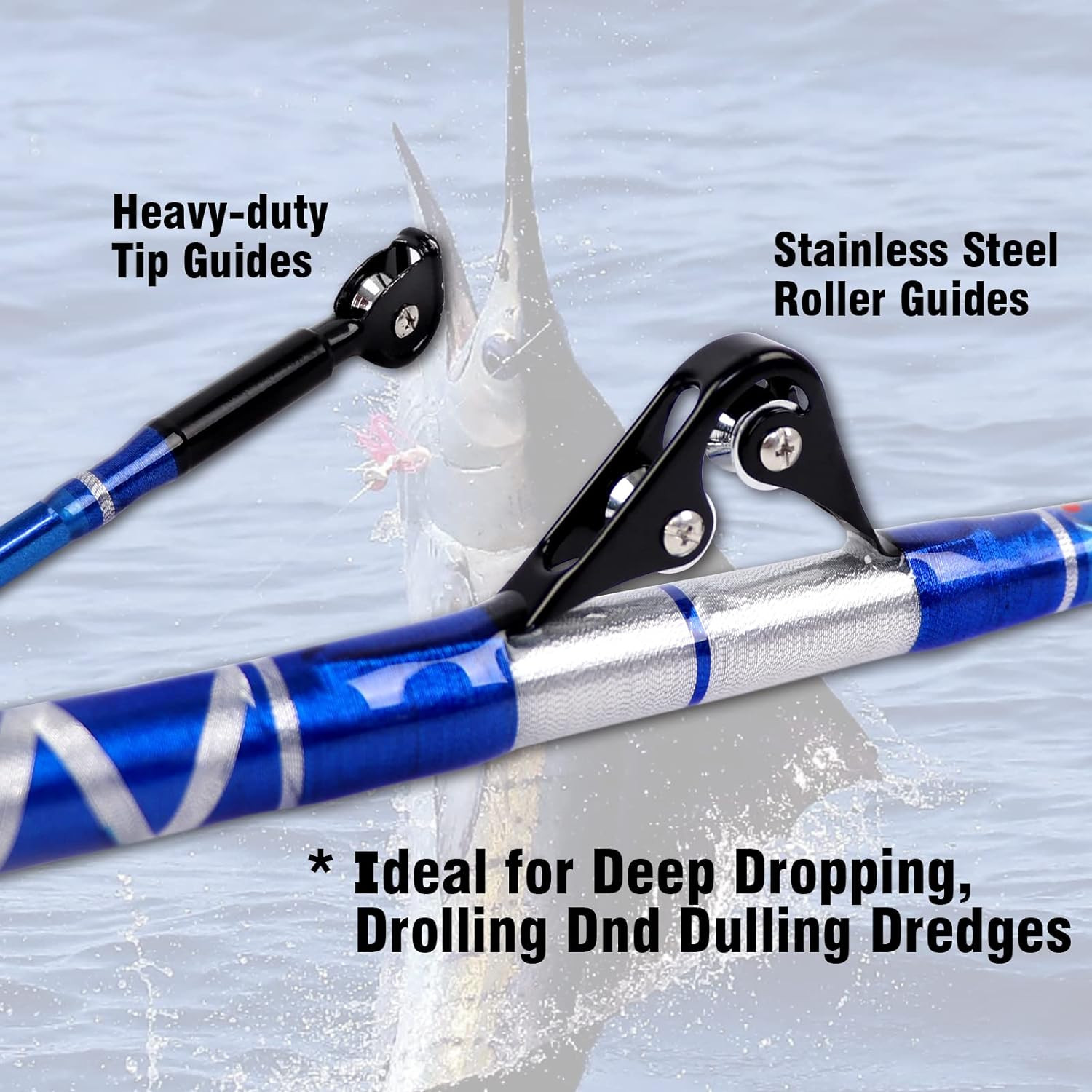 Bent Butt Trolling Rod 2-Pc Saltwater Offshore Conventional Roller Fishing Pole