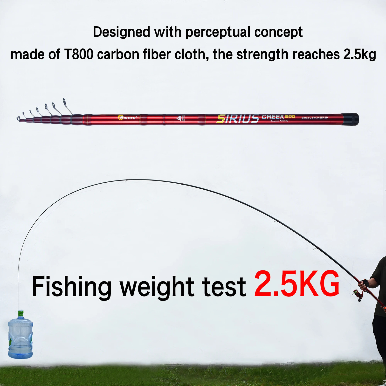 BIUTIFU Telescopic Fishing Rod 4.0-6.5m T800 Carbon UltraLight Spinning 30g