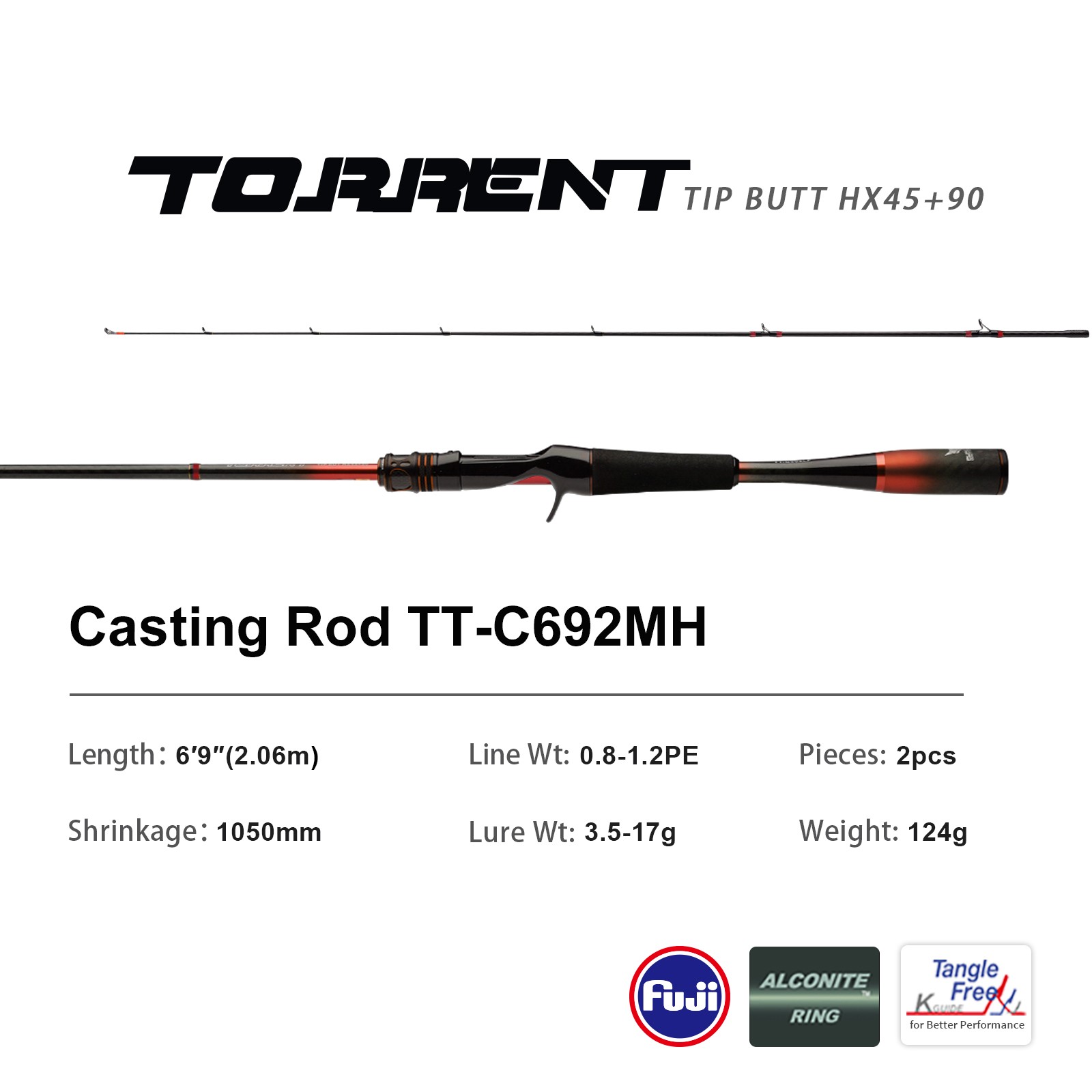 PURELURE TORRENT Red Universal Lure Fishing Rod Spinning Casting Lightweight