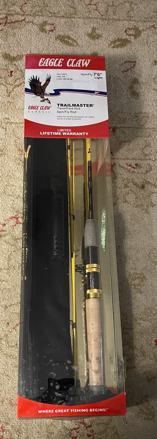 New Eagle Claw Trail master 4pc 7’6” Spin/Fly Travel Rod With Case