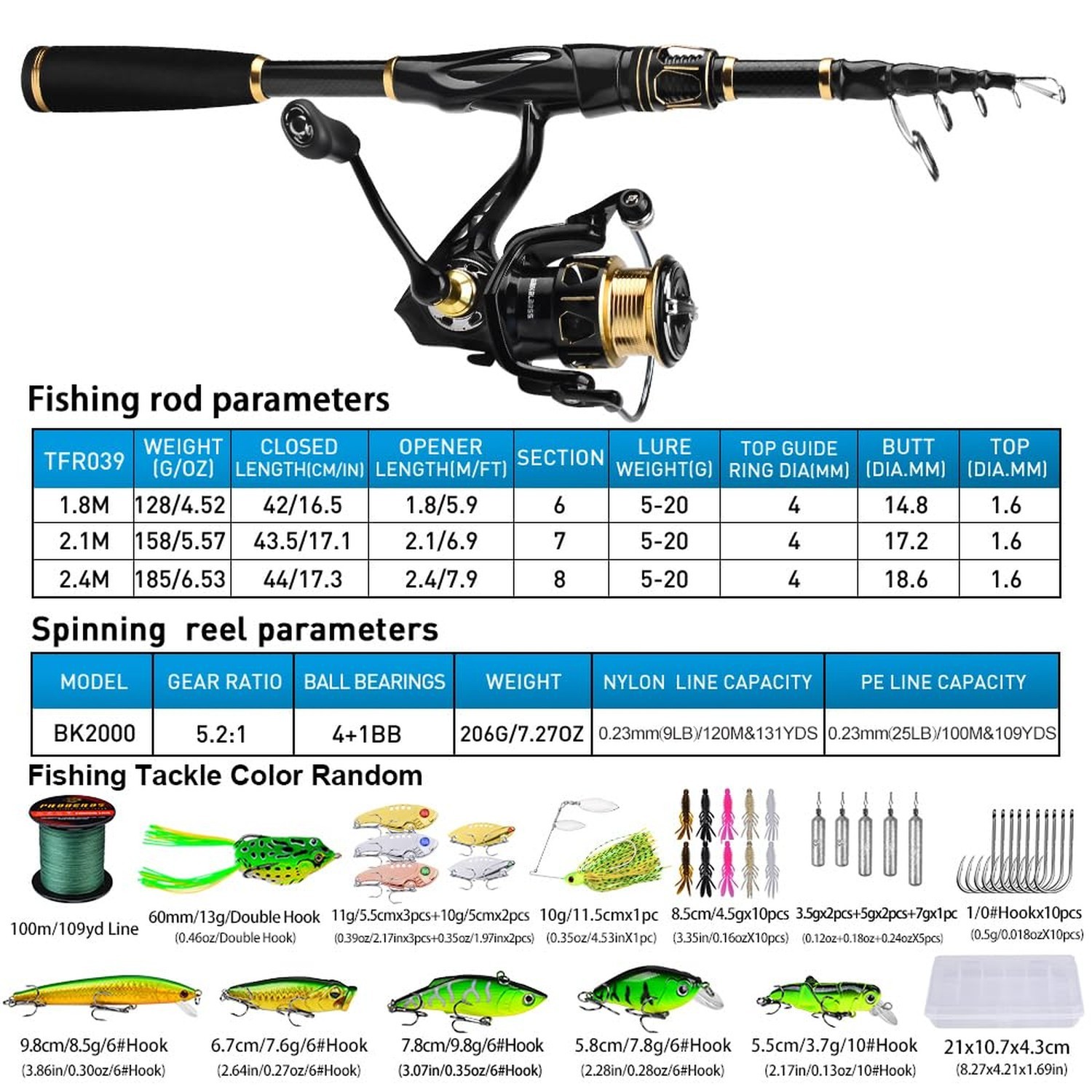 Fishing Rod and Reel Combo – Carbon Fiber Telescopic Fishing Pole with 2000 S…