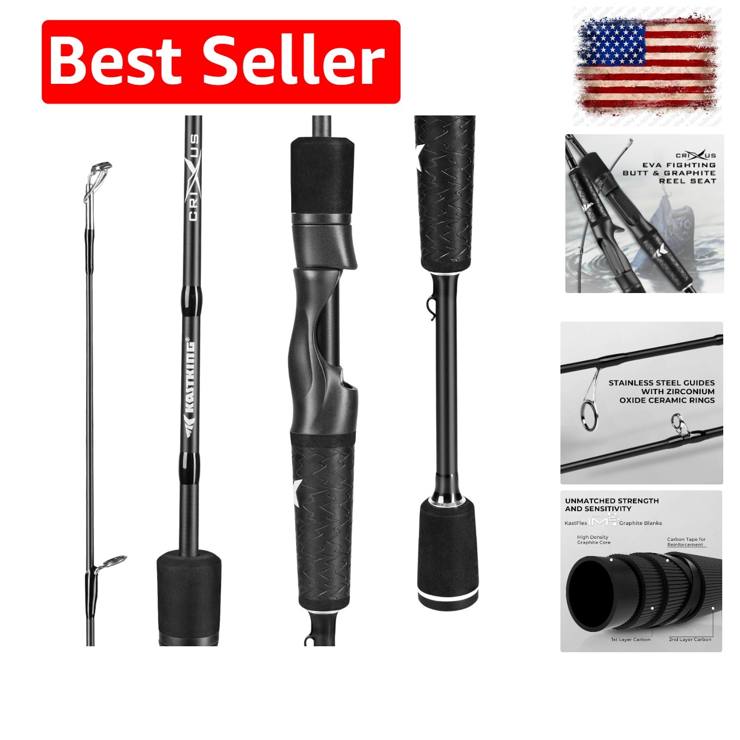 Crixus Fishing Rods,IM6 Graphite Spinning Rod & Casting Rod W/Zirconium Oxide…