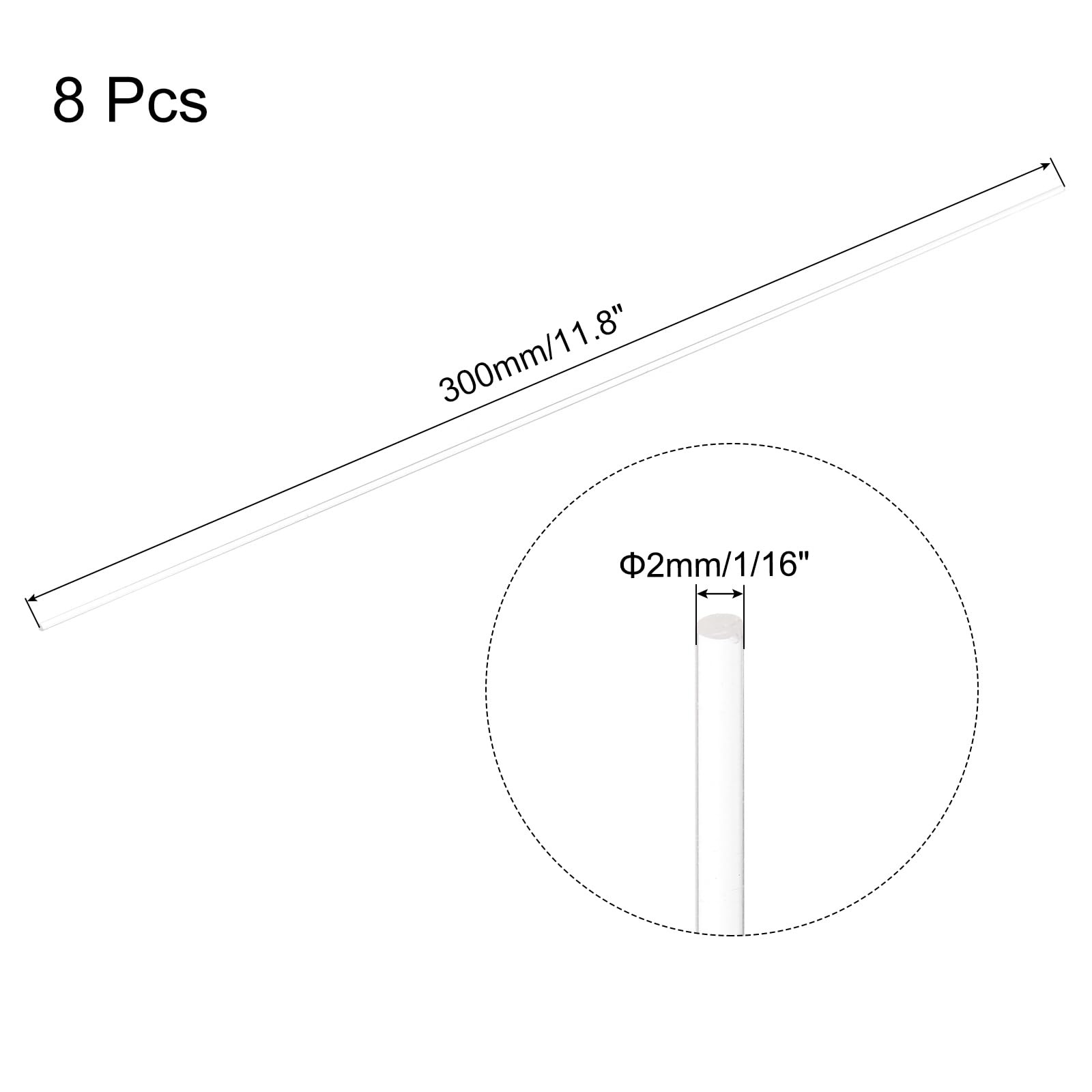 8 PCS Acrylic Round Rods 5/64 x 12 Inch 2mm x 300mm Clear Dowel DIY Sticks