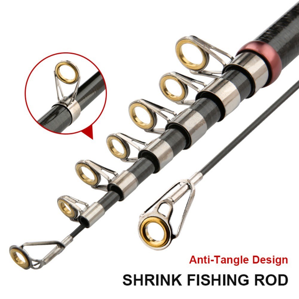 Carbon Fiber Shrink Fishing Rod Black Pink 1 8m 3 0m Sea Pole With Smooth Ring