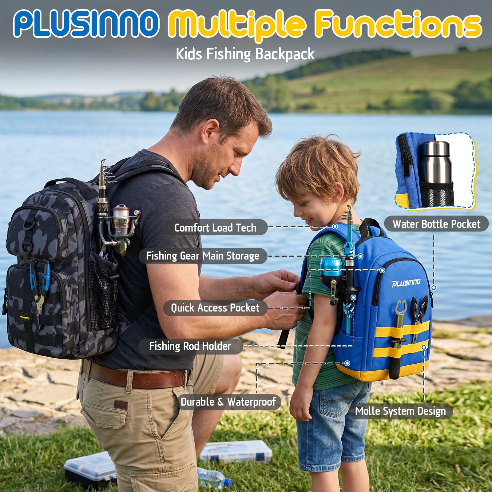PLUSINNO Kids Fishing Pole, Telescopic Rod and 4.92 ft, Blue