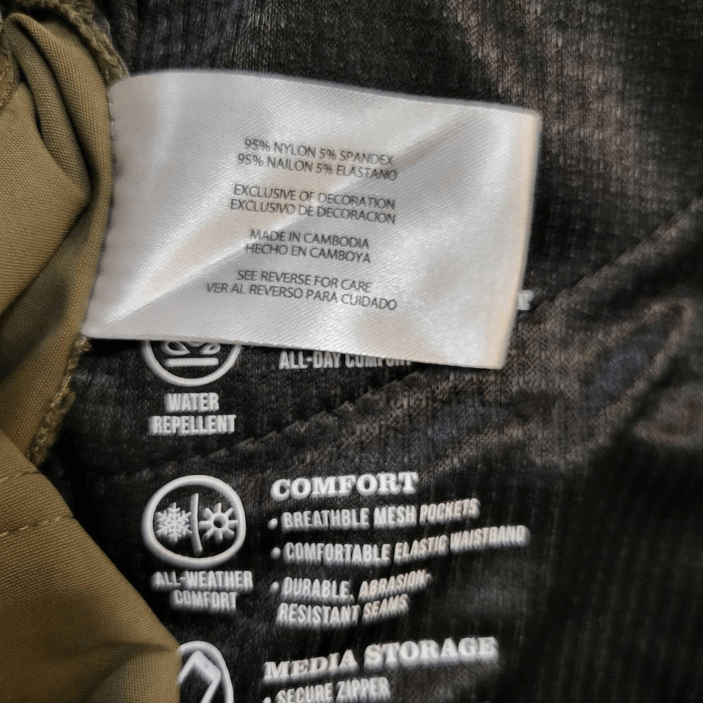 Orvis Mens Tech Pants Olive Green Nylon Water Repellent Zip Fly Size 38 x 34
