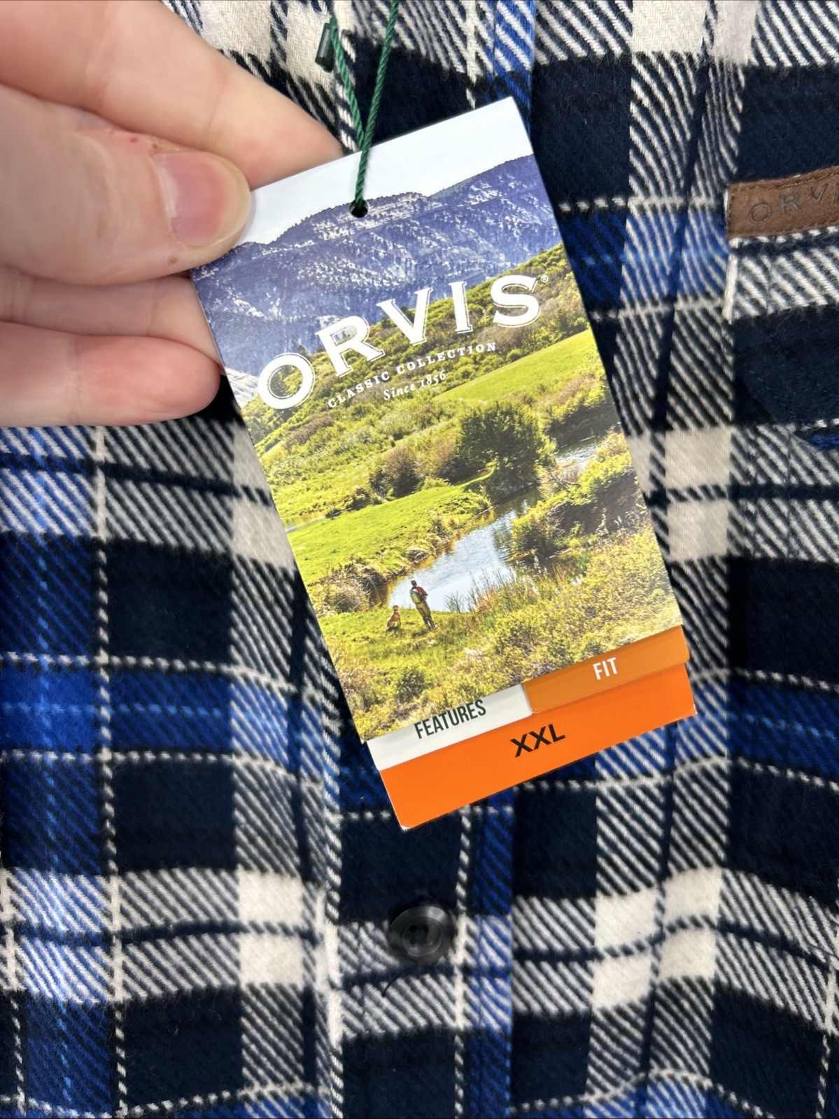 Orvis Mens XXL Blue White Plaid Flannel Pockets Heavyweight Outdoor Shirt Jacket