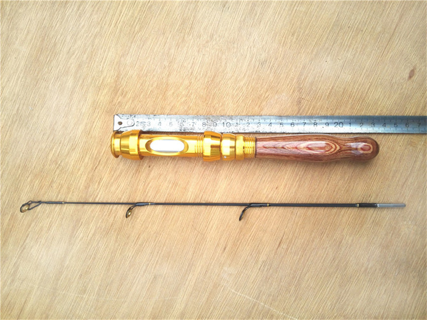 57cm Portable MH 2 section Ice Fishing Rod Combos set vintage wooden handle