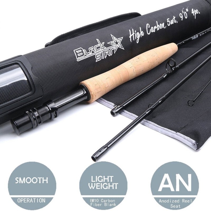 Black Star Fly Fishing Rod 4/5/6/7/8WT 9FT Fast Action IM10 Carbon with Tube