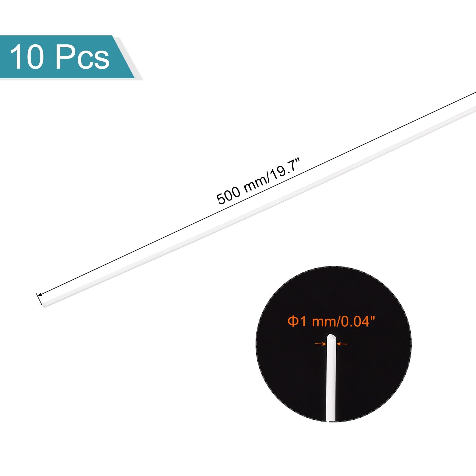 ABS Plastic Rod Round Solid Bar 1mm x 500mm for DIY Model Material, Architect…