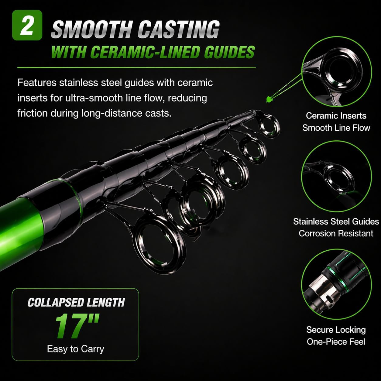 Portable Telescopic Spinning Fishing Rods, 24T Carbon Blanks & Solid Carbon Tip,