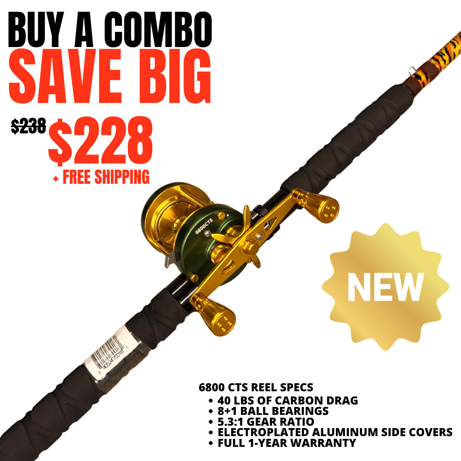 Catfish Pro 1 of 220 The Tiger Casting Rod-Limited Edition 7’6″