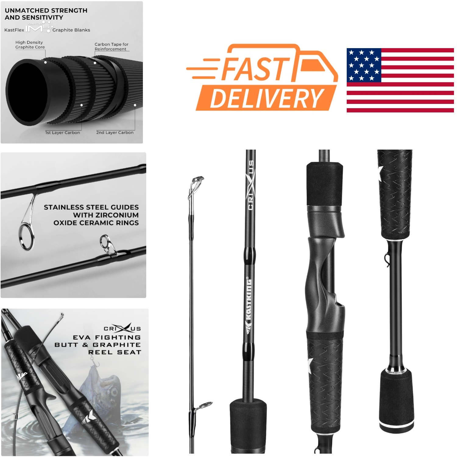 Medium Heavy Fishing Rod 7 Feet Fast Action Two Piece with Super Polymer Handle
