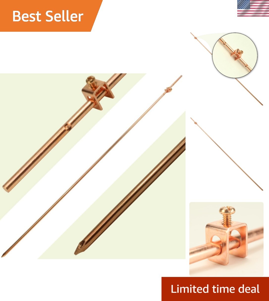 Copper Ground Rod 4ft with Self-Adhesive Installation – Lightning Safety Measure