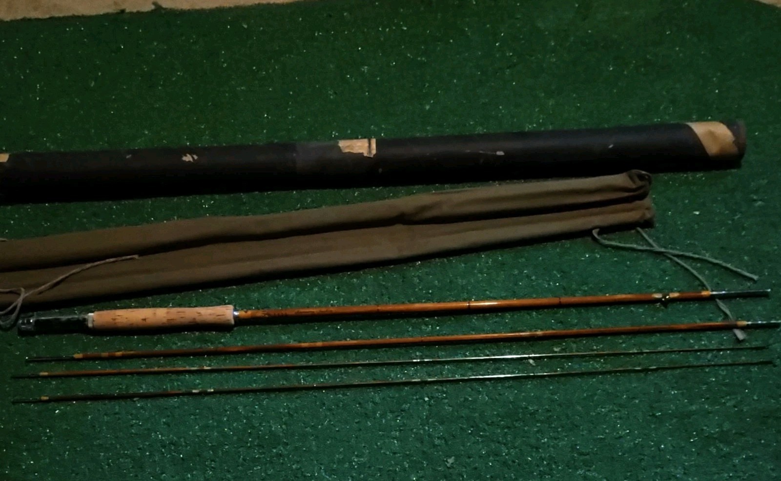 Vintage Montague Genuine Tonkin Bamboo fly rod w/ case/sock, 2 tips