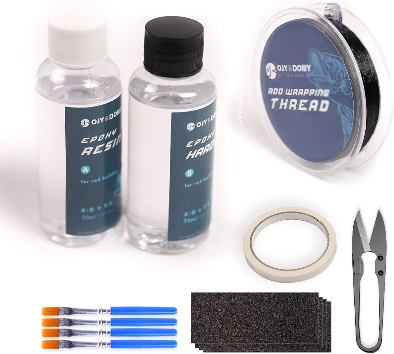 OJYDOIIIY Fishing Rod Repair Kit with Epoxy Glue, Wrapping Thread, Clipper, and