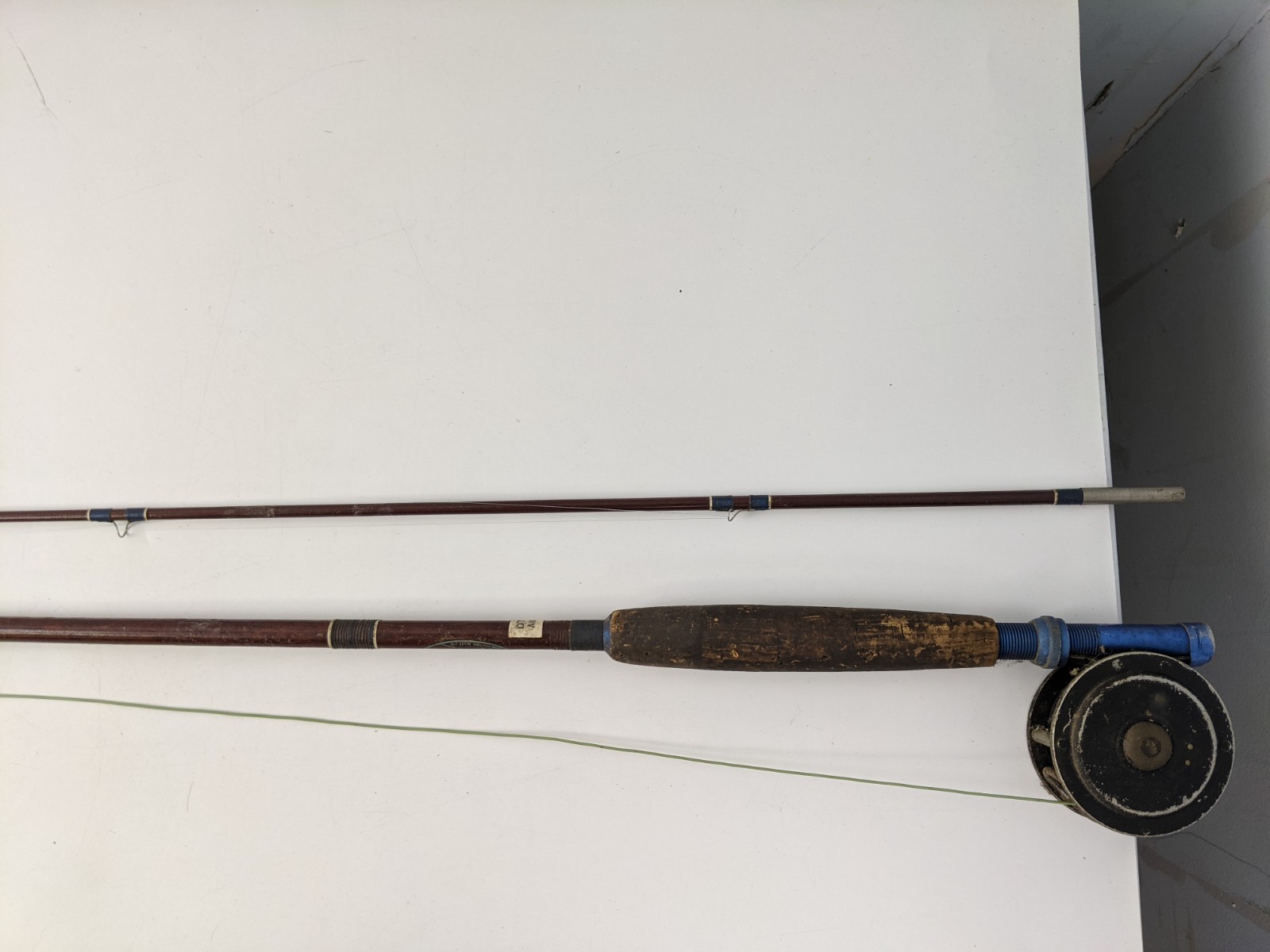 VTG Sears Roebuck JC Higgins 2pc Fiber Glass Fishing Pole Rod & Union Reel