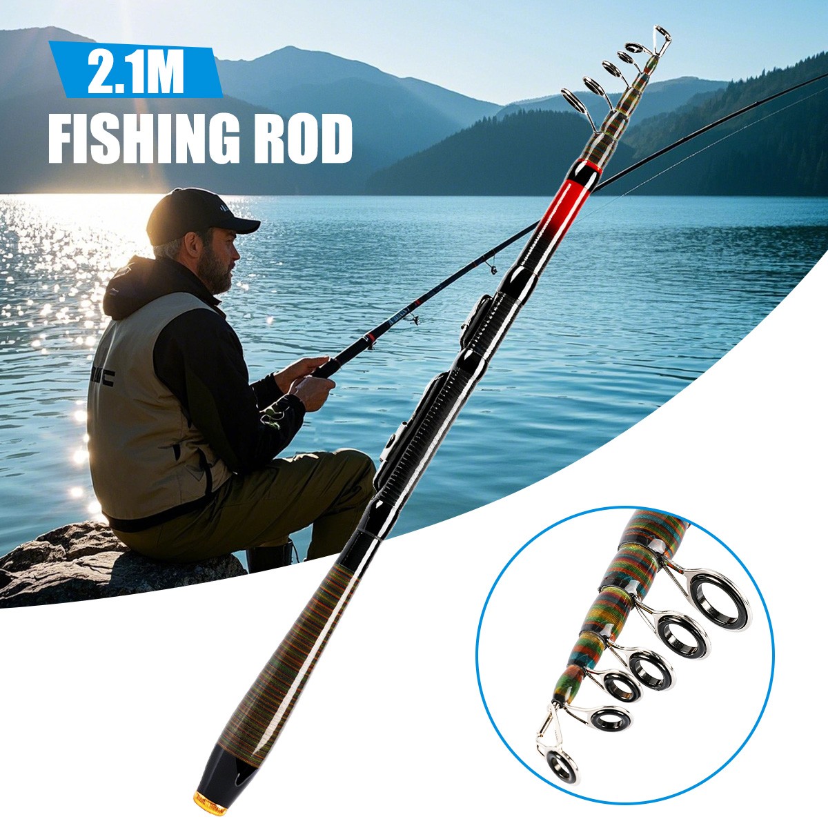 Portable Telescopic Fishing Rod, Spinning Fishing Poles, Travel Rod Heavy Duty