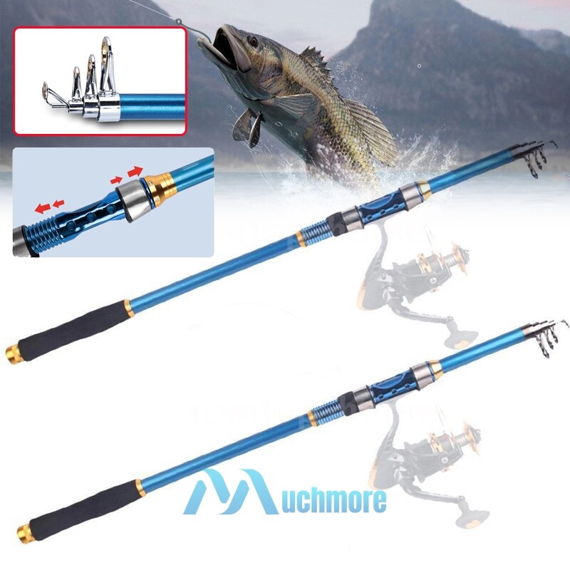 2x 7FT Carbon Fiber Telescopic Fishing Rod Travel Spinning Rod Pole Ultra Light