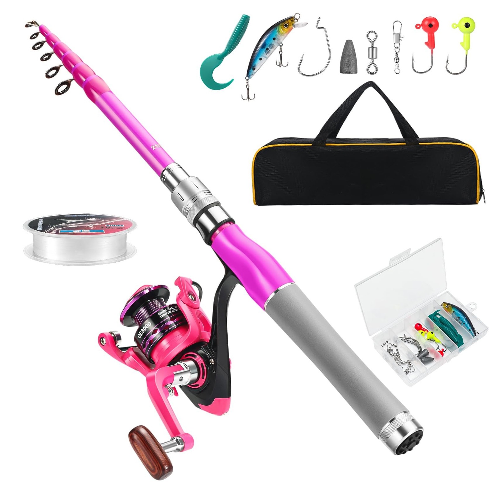 Fishing Rod and Reel Combos, Carbon Fiber Telescopic Fishing Pole Kit with Sp…