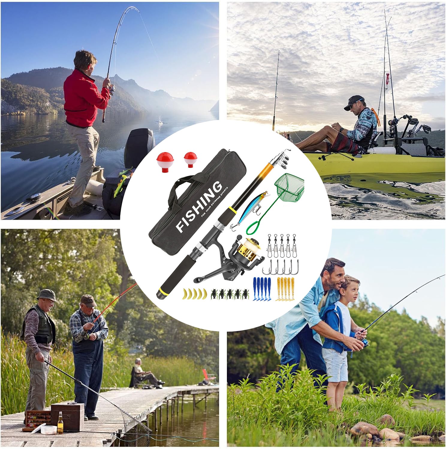 71” Telescopic Fishing Rod Pole Reel Combo Fishing Gear Set Fishing Accessories