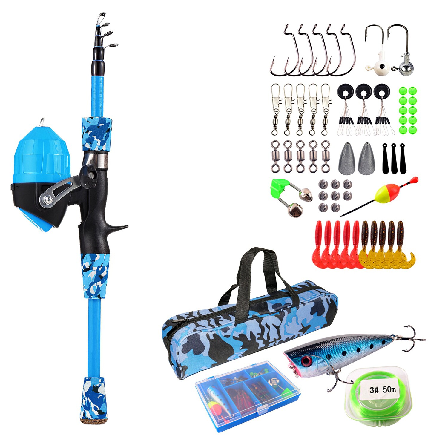 Portable Telescopic Fishing Rod and Spincast Reel Combo Full Fishing Tackle Kit