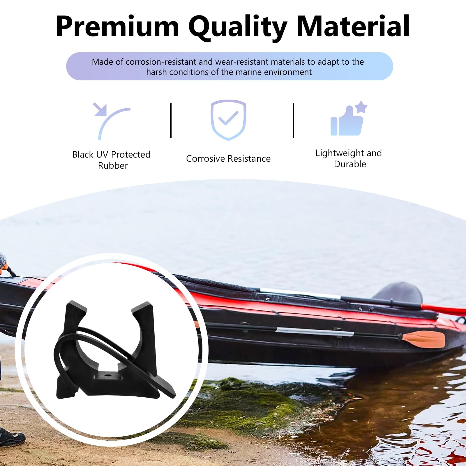 Black Rubber Spring Clamp Oar & Pole Holders with Strap, Marine