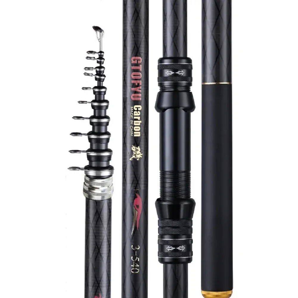 GTOFYU Carbon Telescopic Rock Fishing Rod 2.7-6.3M Ultra Light Travel Spinning